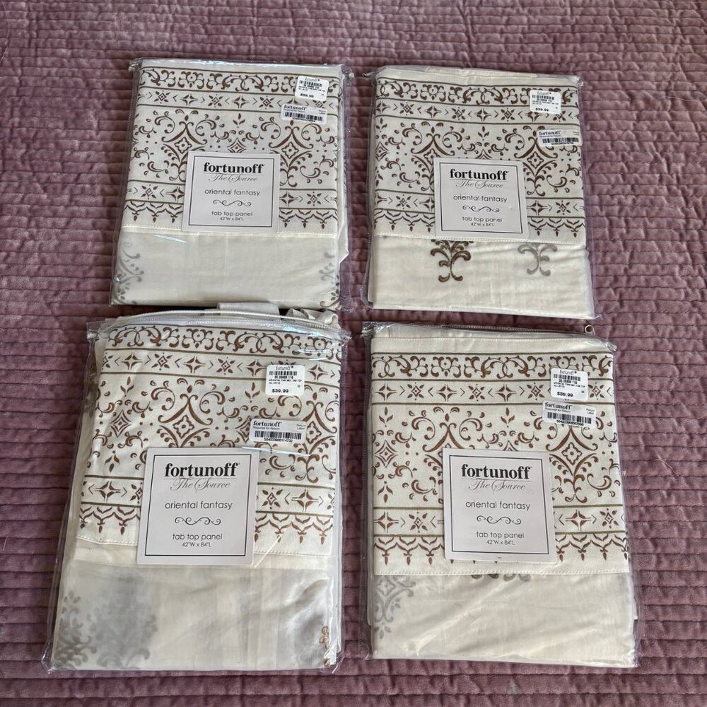 Fortunoff Oriental Fantasy 4 Tab Top Panel Curtains  42”x84” Silk Blend